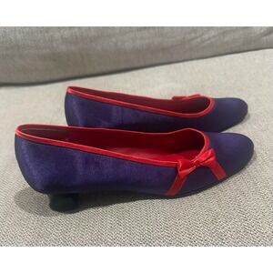 Grasshoppers Red Hat Society Purple Satin Bow Heels Women's Size 6.5